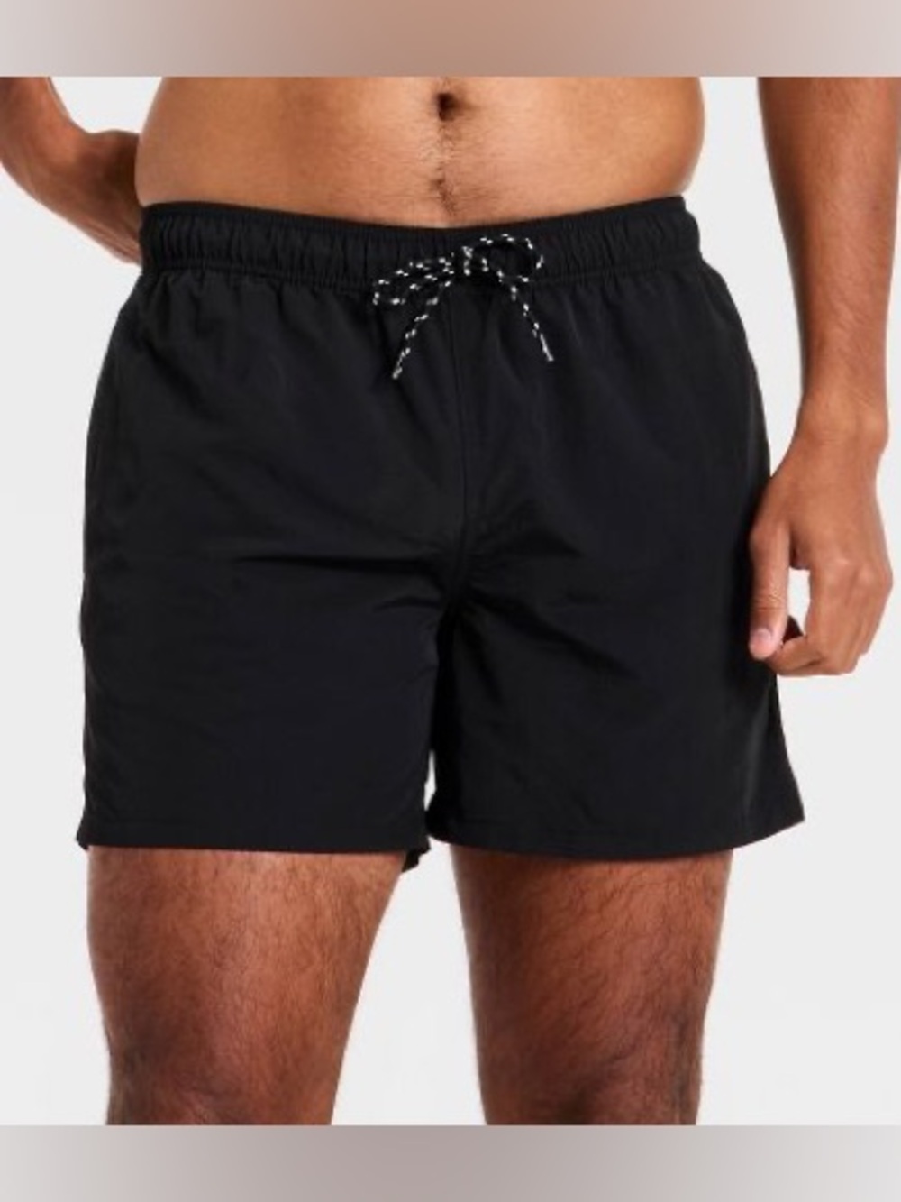 Goodfellow & Co Black 5” Swim Trunks with Black-and-White Drawstring
